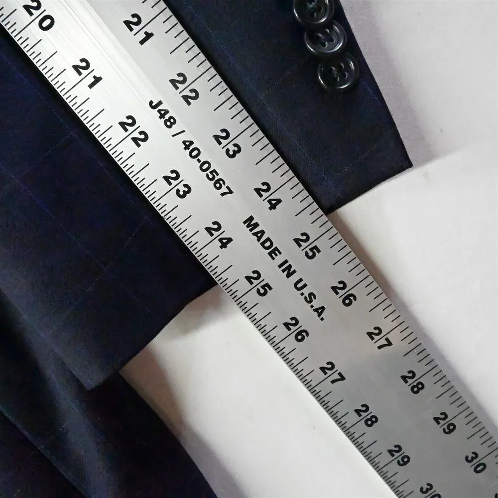 Hart Schaffner Marx 48R Blue Plaid 100% Wool USA Mens‎ Blazer Sport Coat Jacket